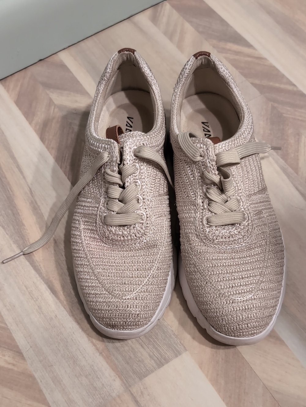 Vaneli Beige Knit Lace-Up Sneakers